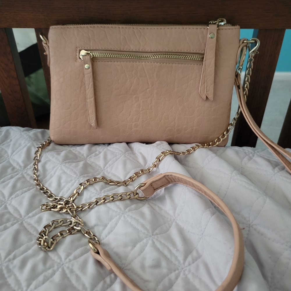 Madison West Light Tan Crossbody Bag with Gold Chain
